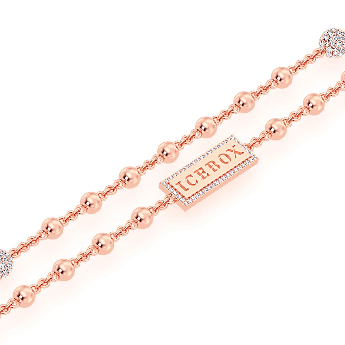 Diamond Bead Rosary Necklace in 14K rose gold, angled view