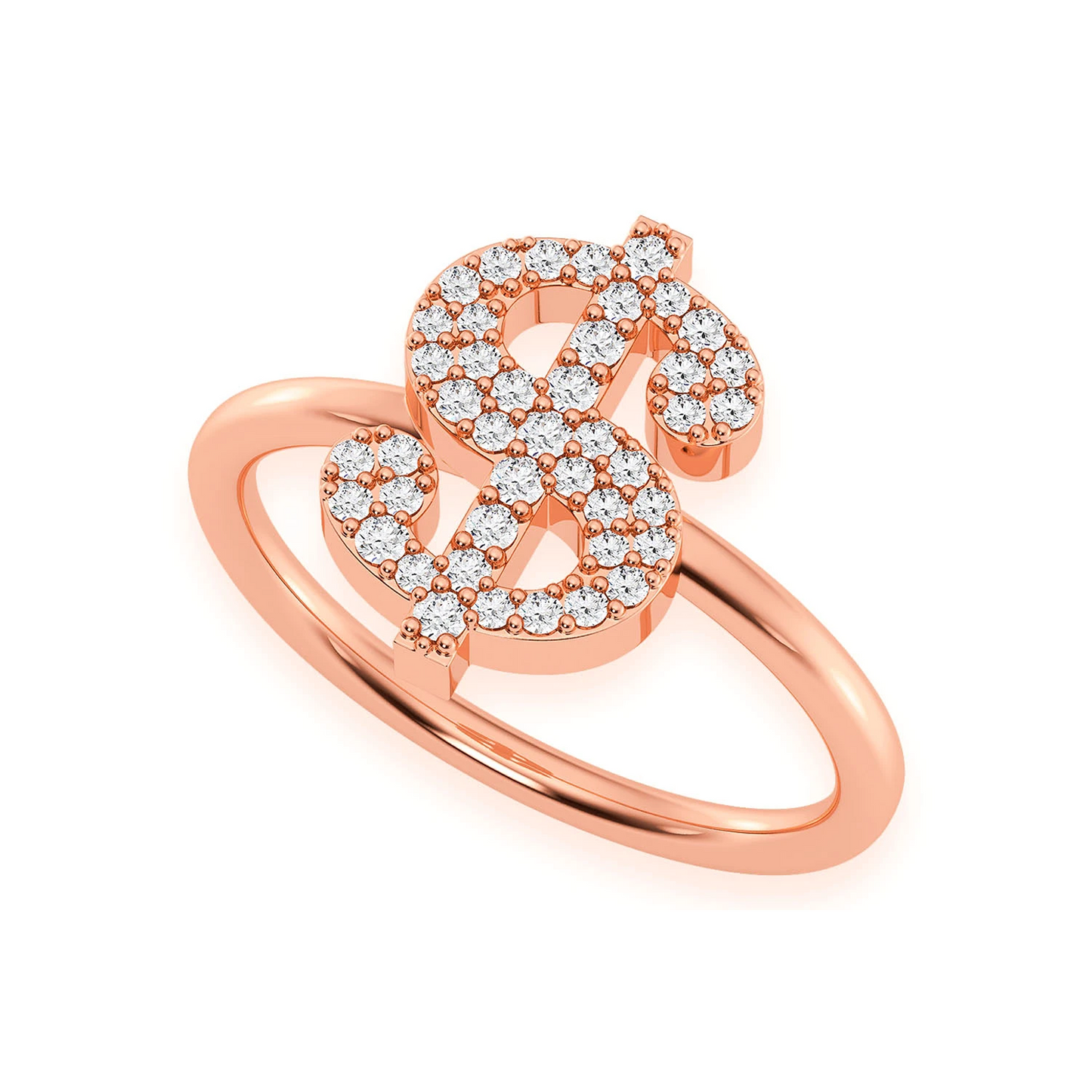 Dollar Sign Diamond Ring in 14K rose gold, angled view