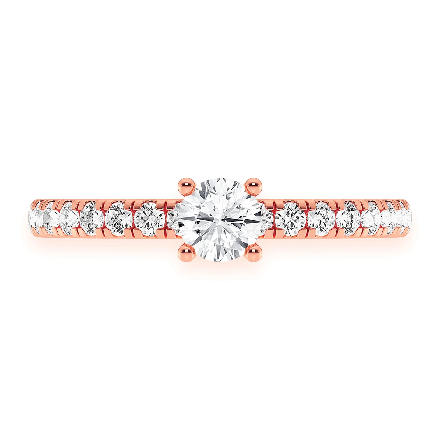 Classic One Row Under Halo Diamond Ring in 14K rose gold, front view