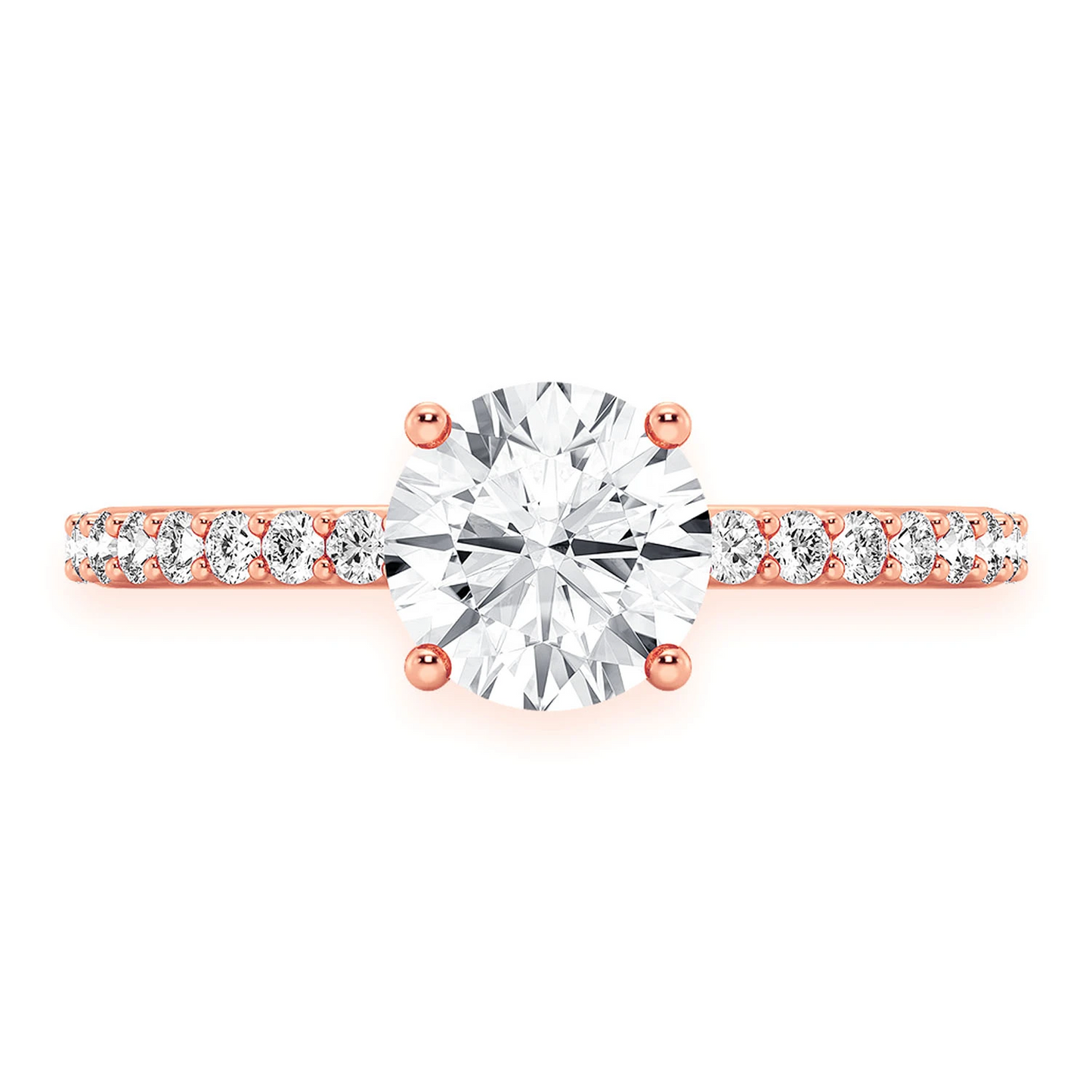 1ct Round Halo Diamond Engagement Ring in 14K rose gold, front view
