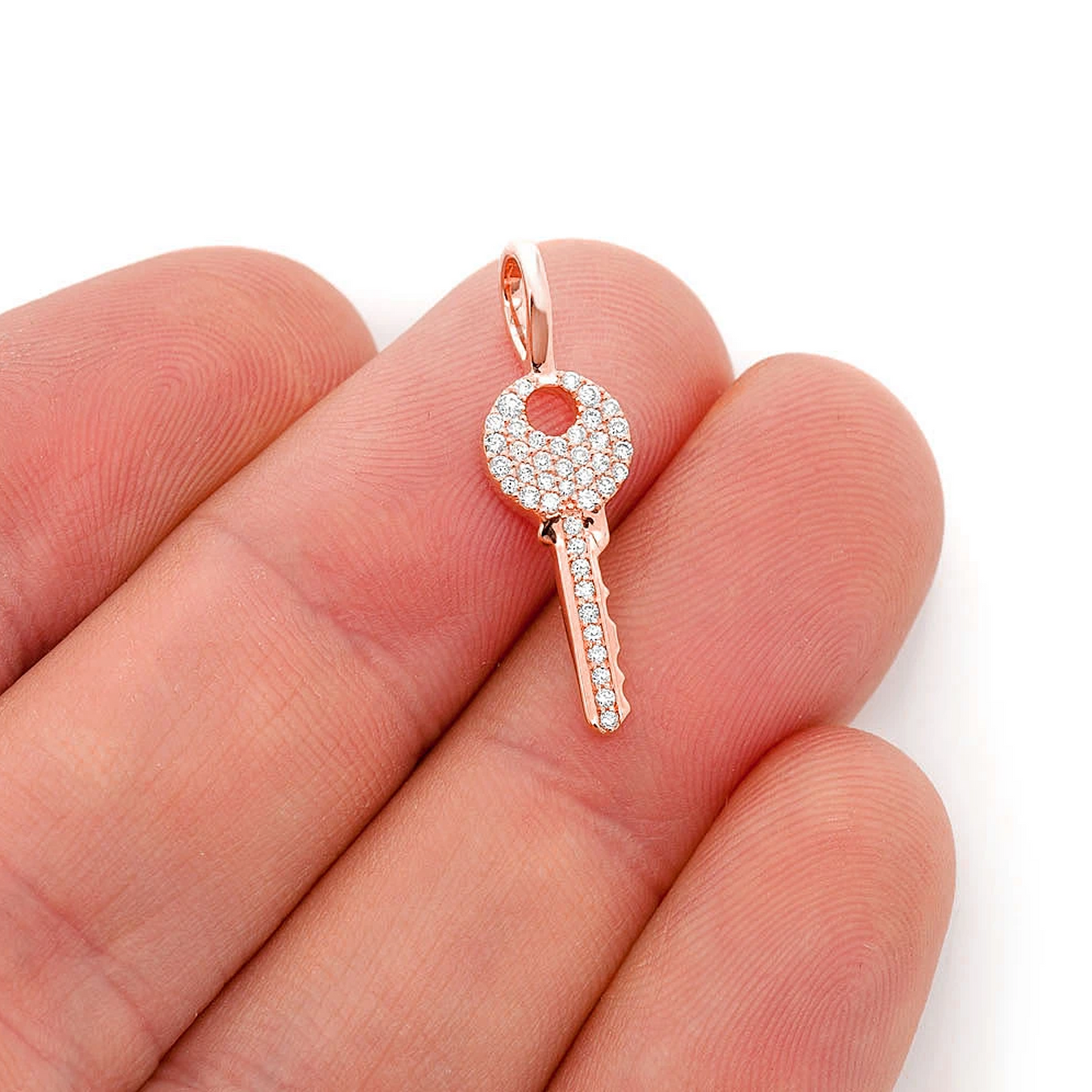Key Diamond Pendant in 14K rose gold, angled view
