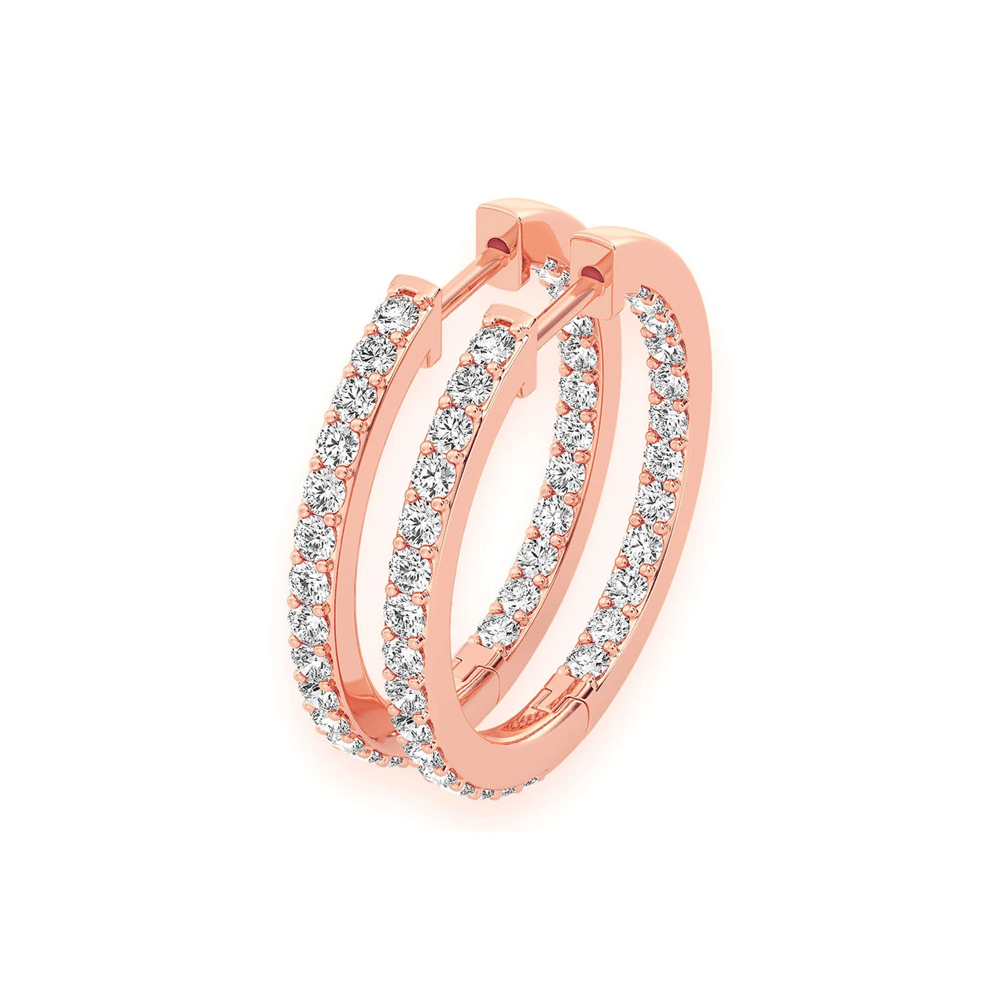 One Row Diamond Hoops in 14K rose gold, front view