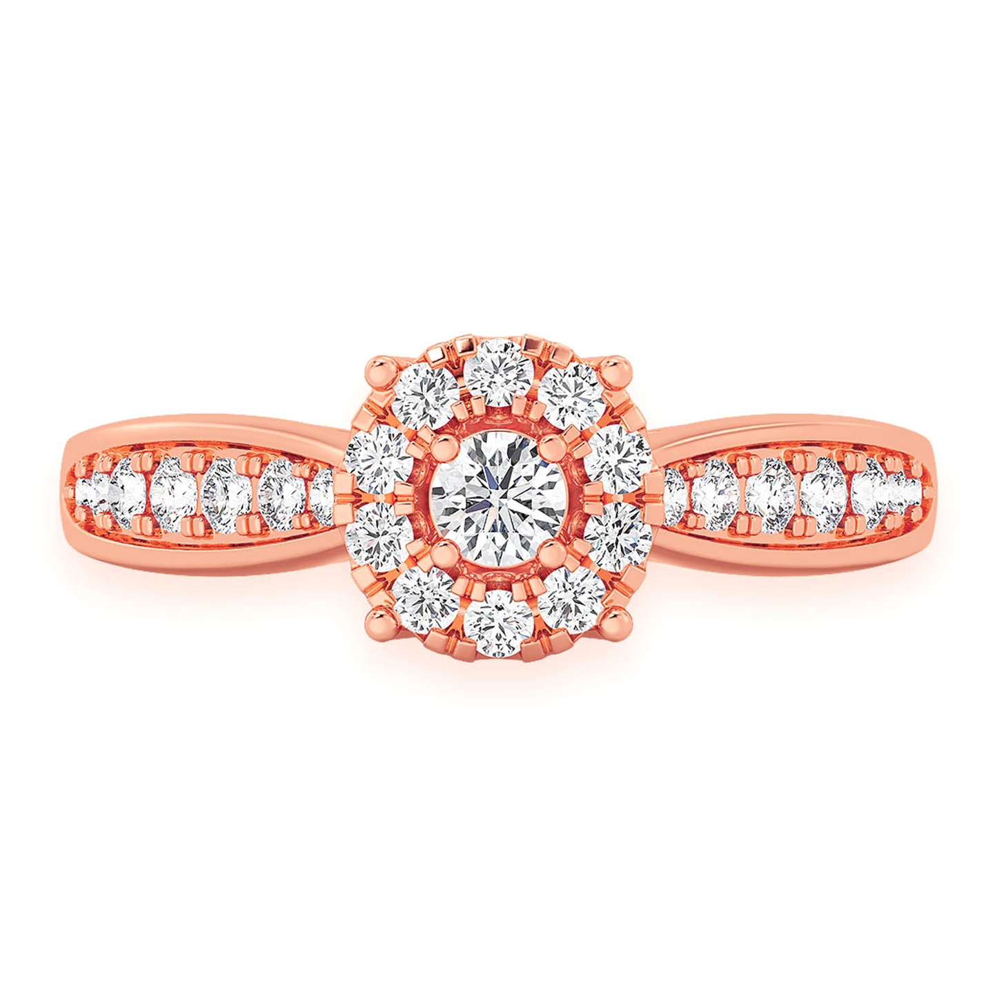 Double Layer Round Diamond Engagement Ring in 14K rose gold, front view