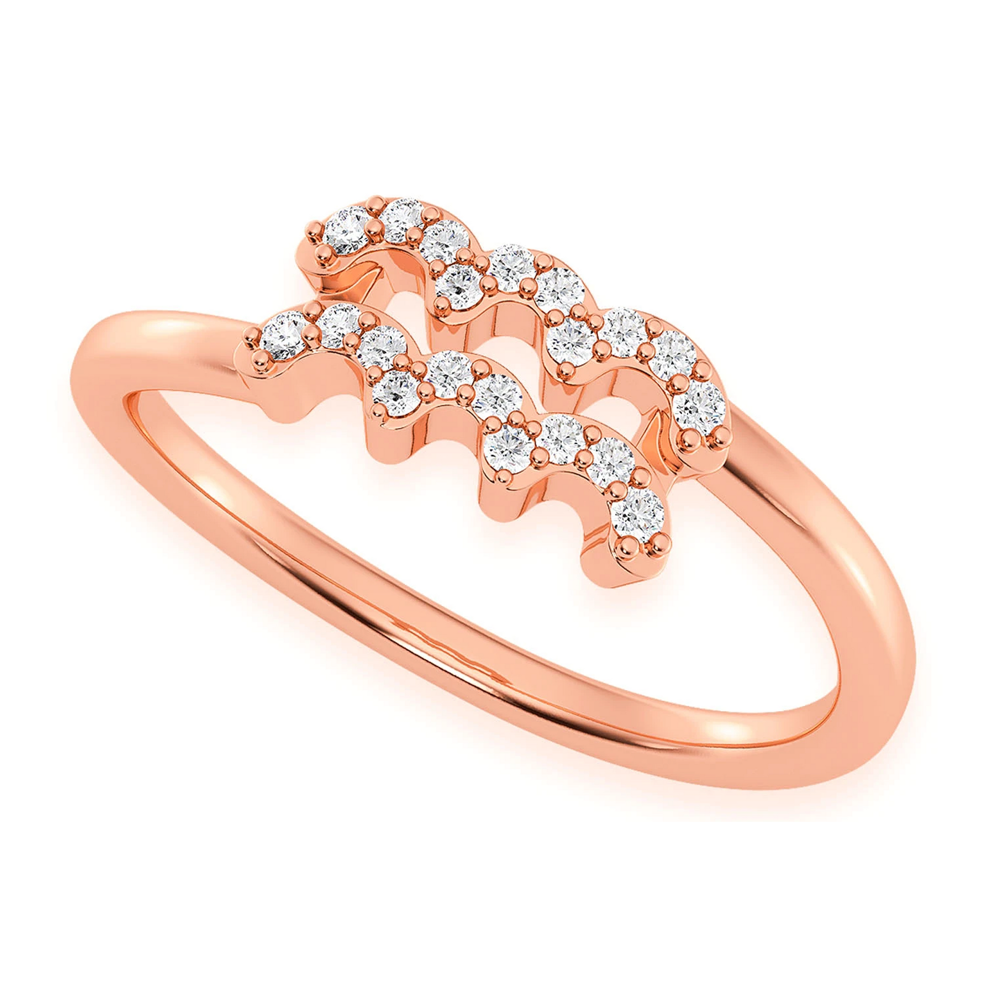 Zodiac Diamond Ring in 14K rose gold, Aquarius design, detail view