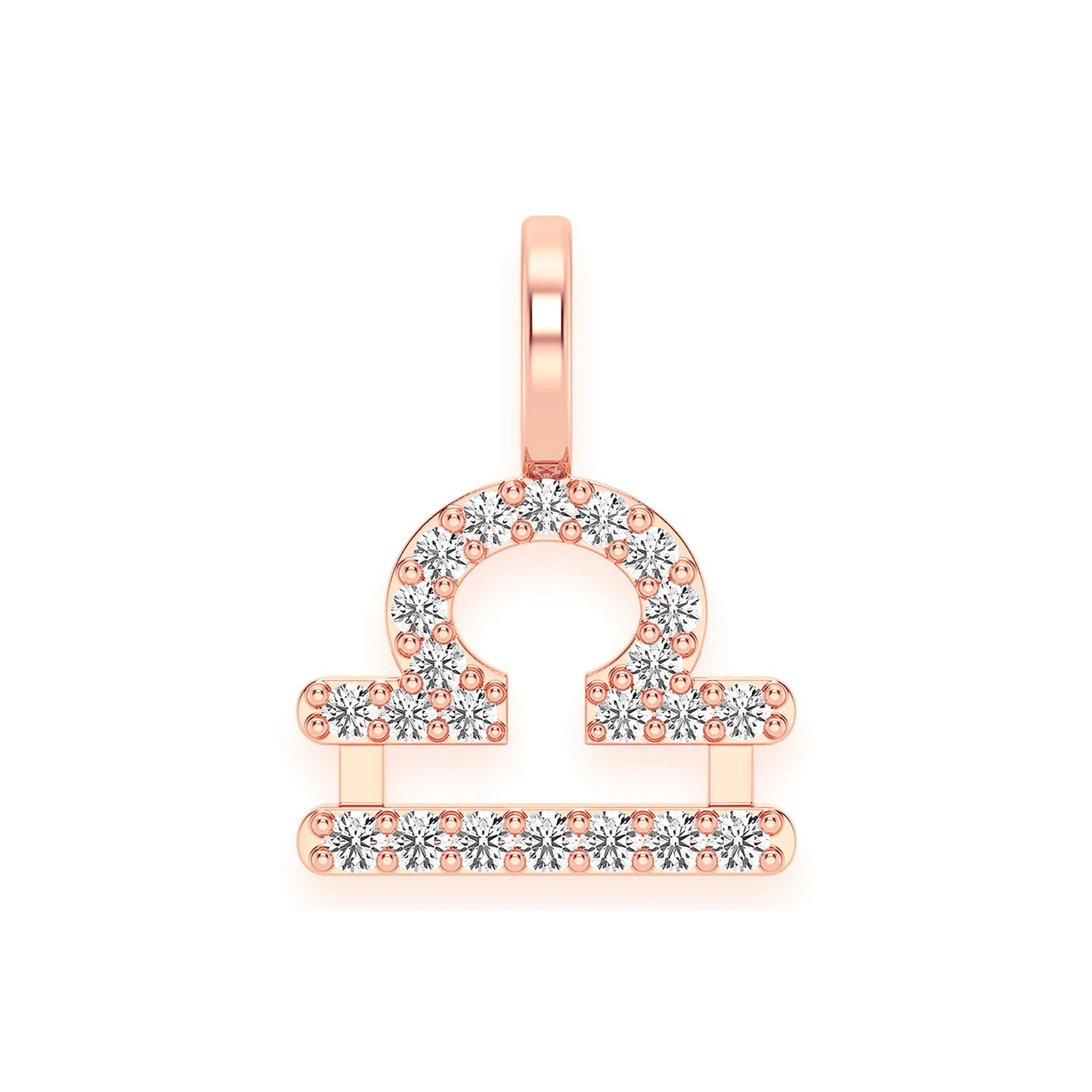 Astrology Zodiac Diamond Pendant in 14K rose gold, Libra design, front view