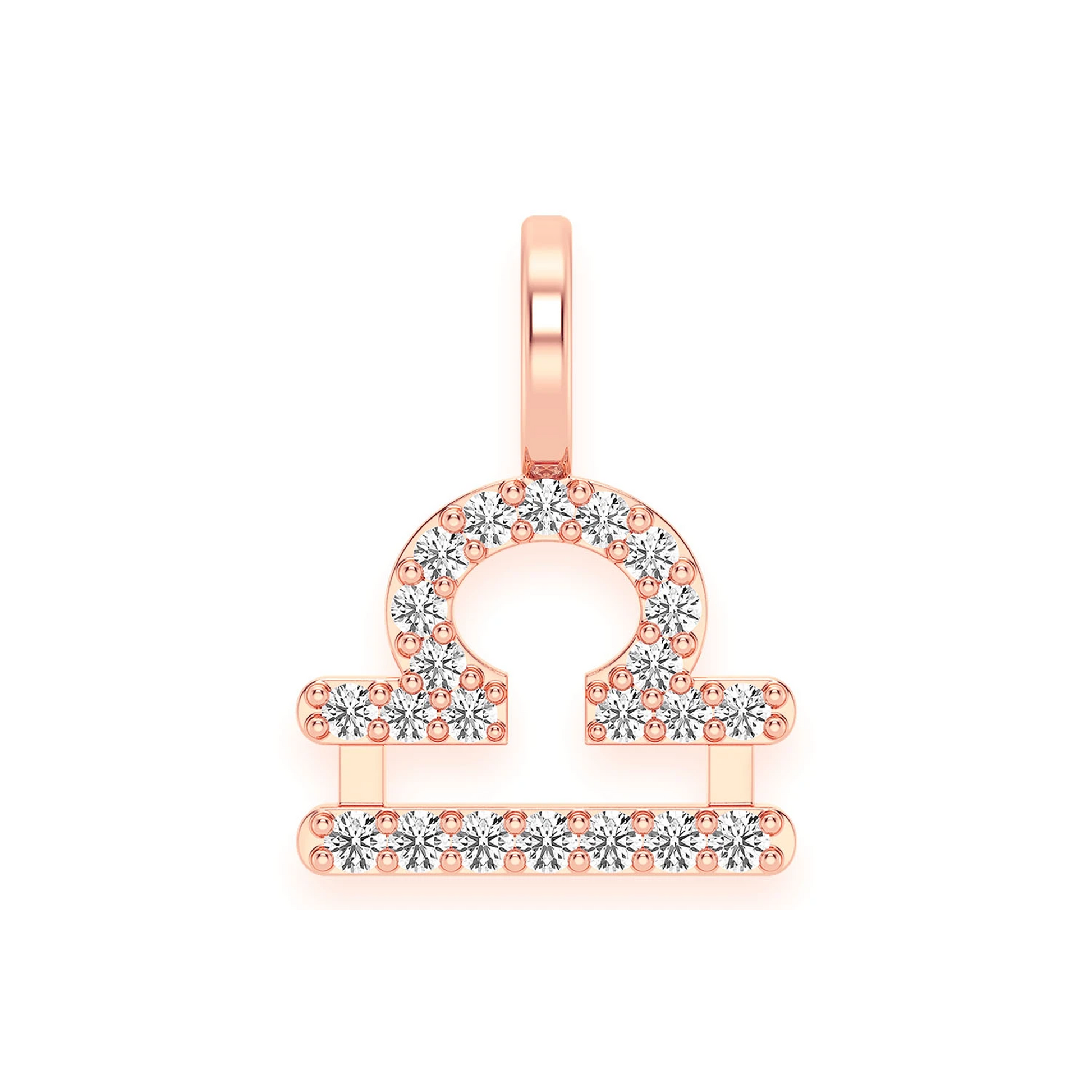 Astrology Zodiac Diamond Pendant in 14K rose gold, Libra design, front view
