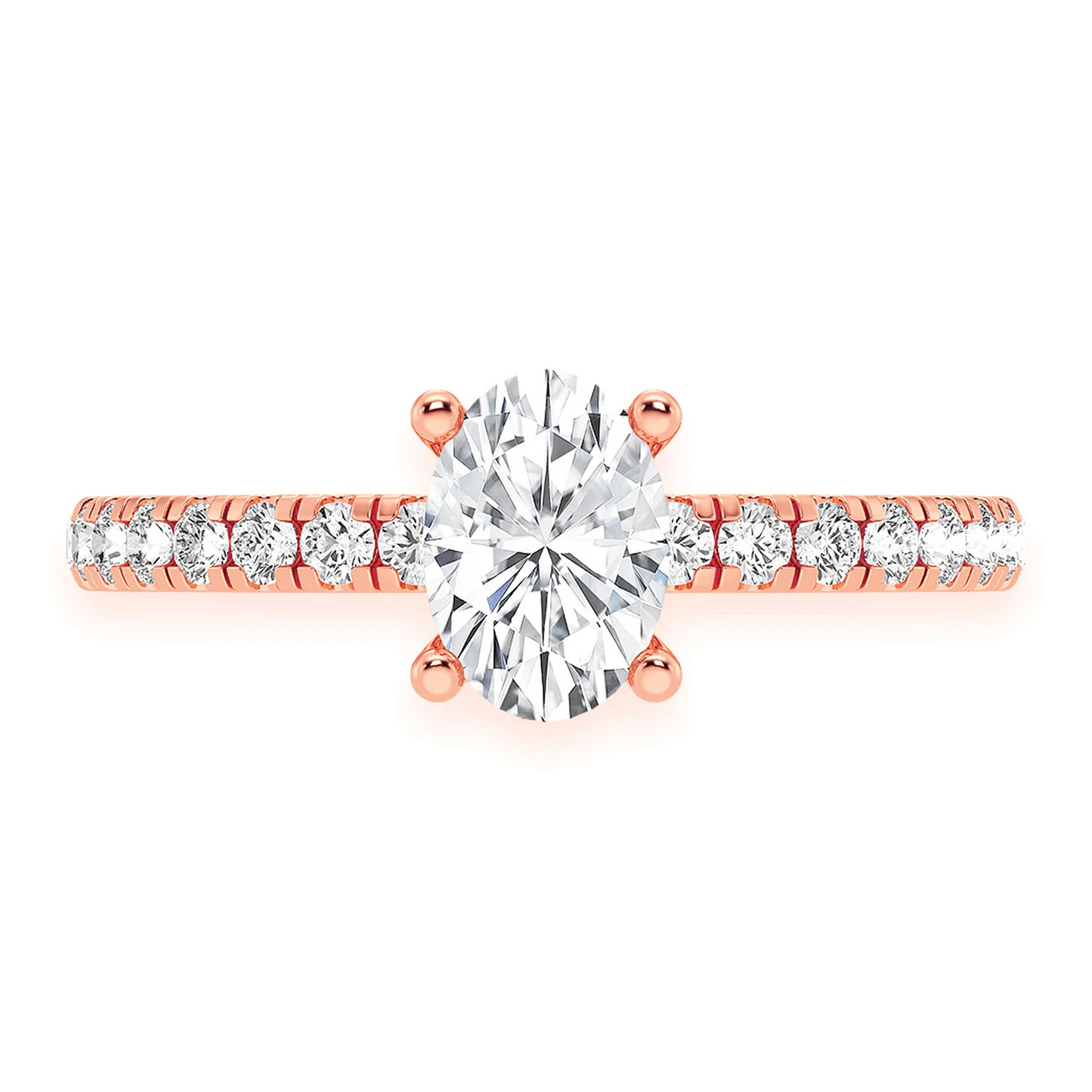 Oval Solitaire One Row Under Halo Ring in 14K rose gold, front view