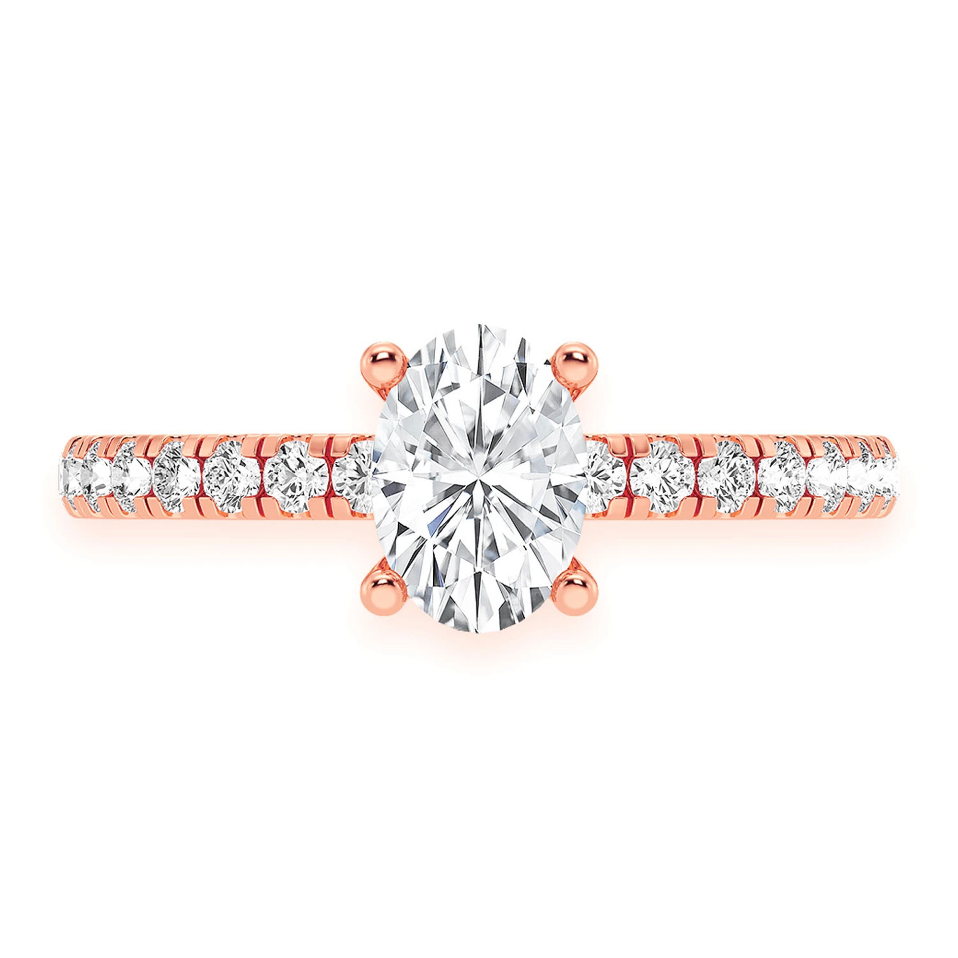 Oval Solitaire One Row Under Halo Ring in 14K rose gold, front view