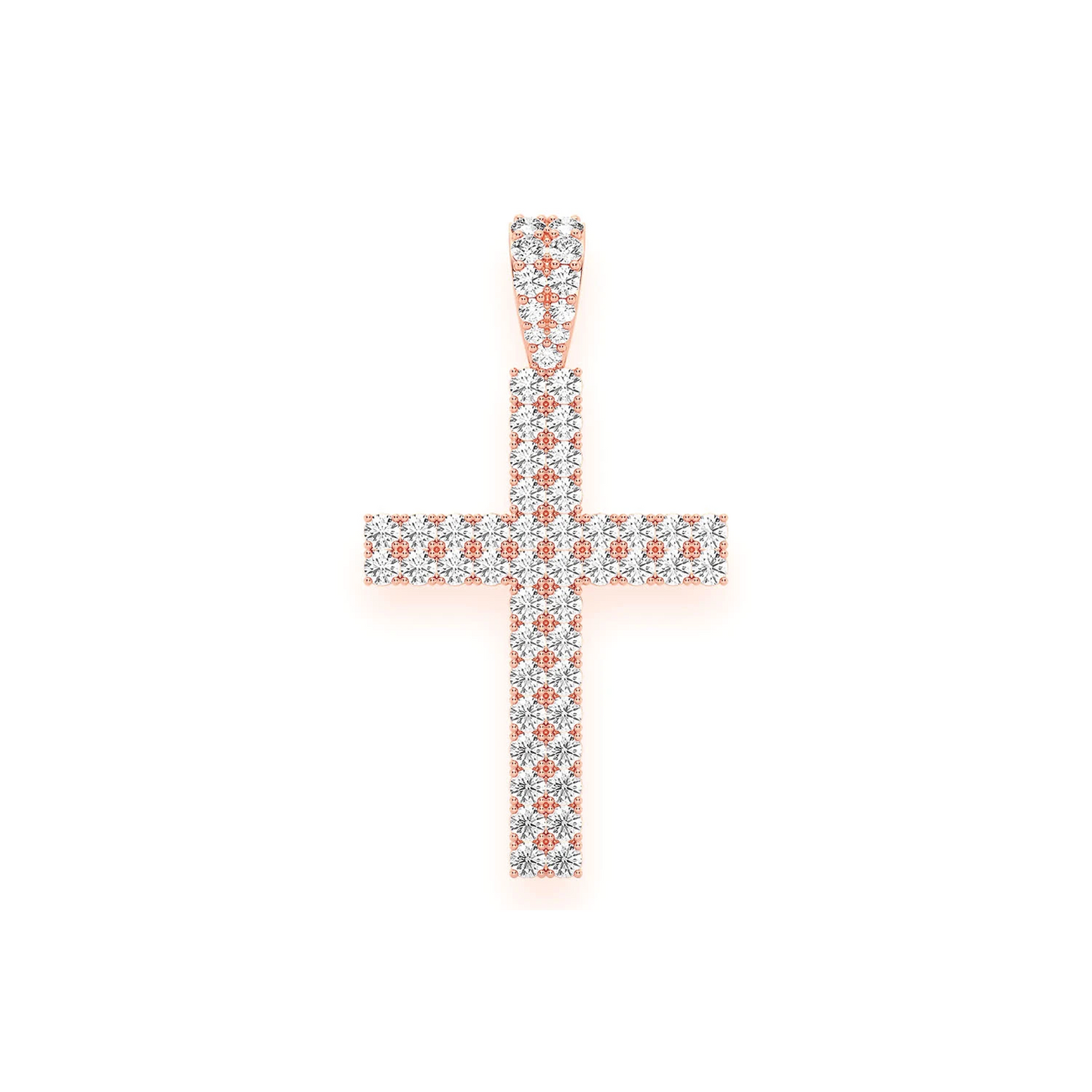 Two Row Diamond Cross Pendant in 14K rose gold, Statement | 2.25ctw | Iced Out Bail, front view