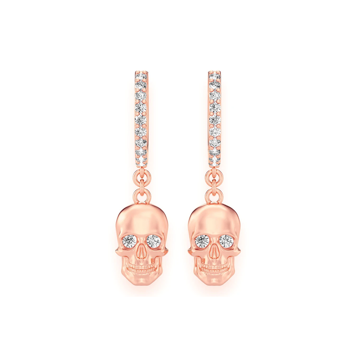 Skull Diamond Hoop Drops in 14K rose gold, front view