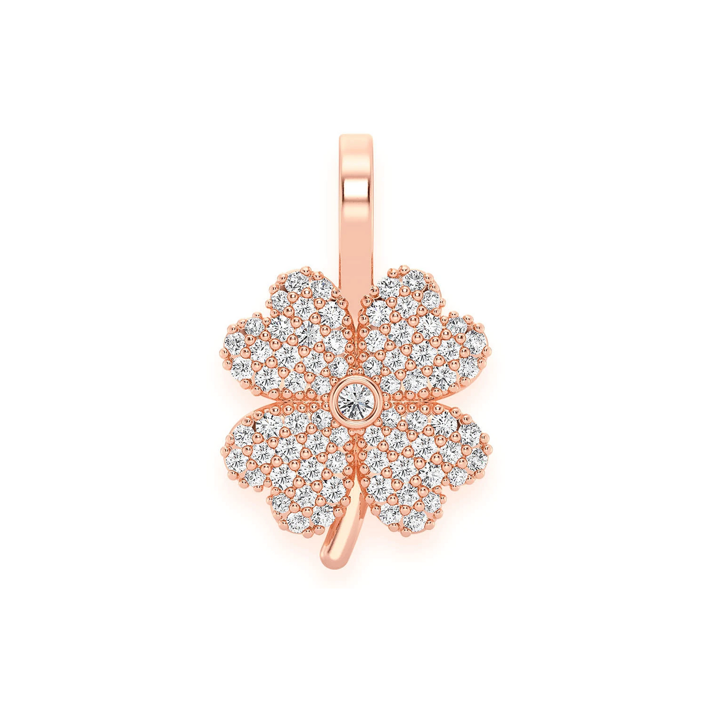 Four Leaf Clover Diamond Pendant in 14K rose gold, front view