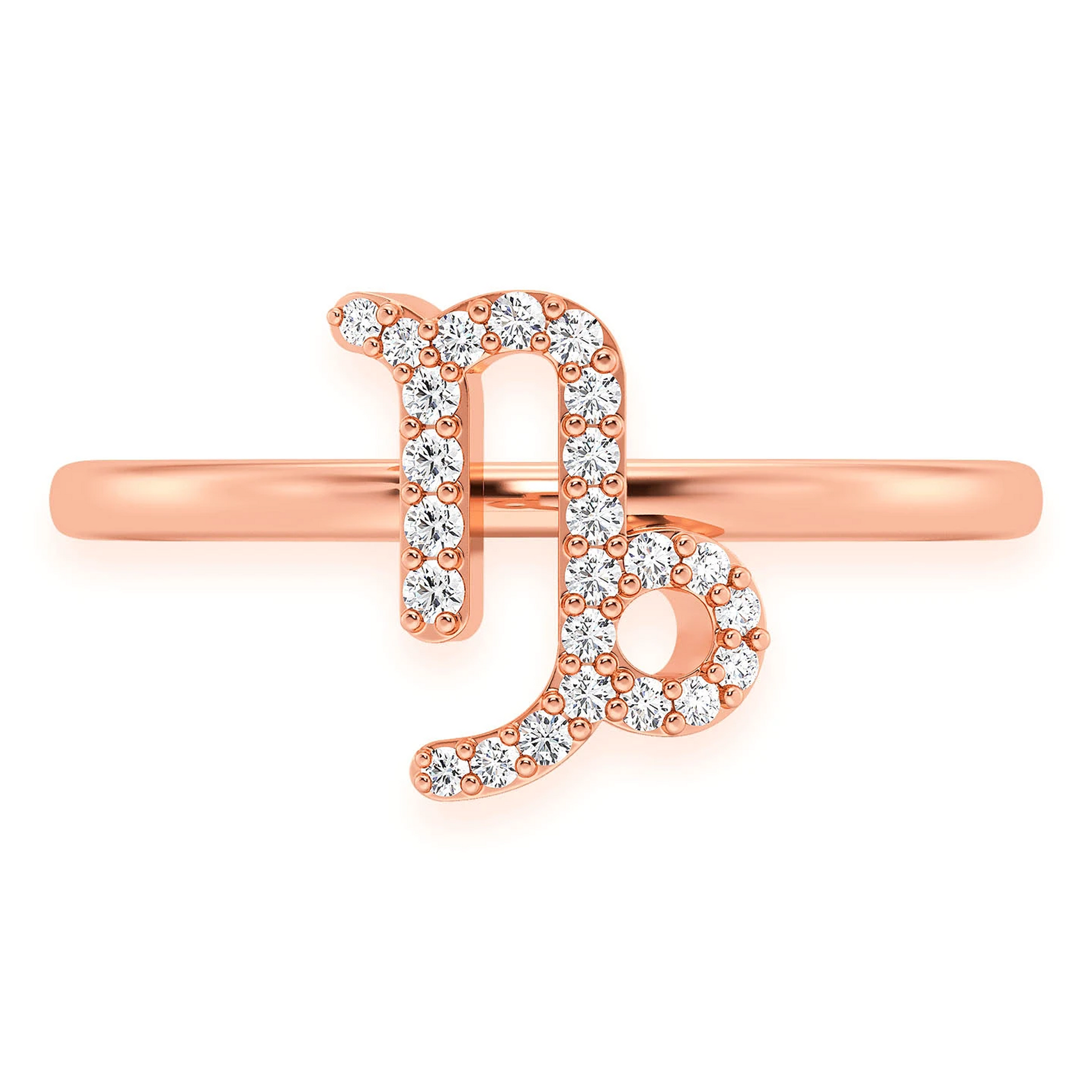 Zodiac Diamond Ring in 14K rose gold, Capricorn design, front view