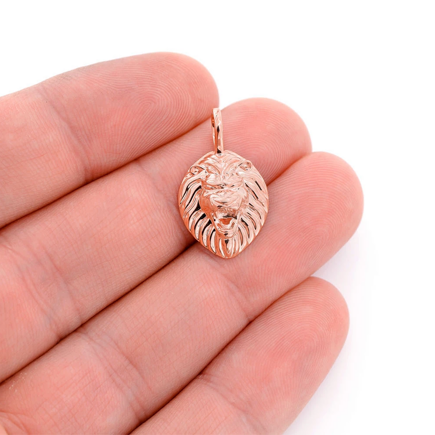 Lion Head Diamond Pendant in 14K rose gold, Pure | Solid Gold, angled view