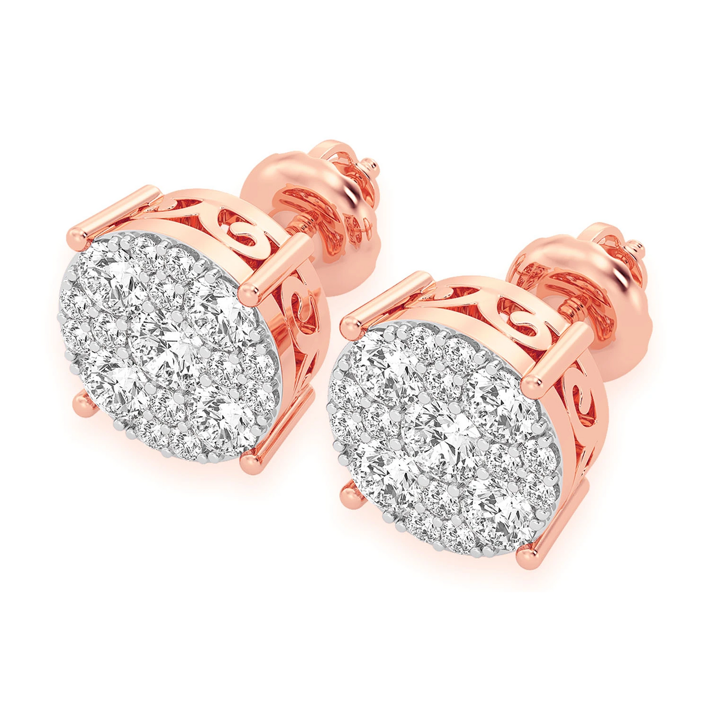Mosaic Diamond Studs in 14K rose gold, 3.00ctw, angled view