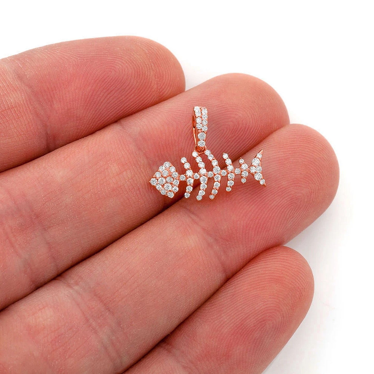 Fishbone Diamond Pendant in 14K rose gold, angled view