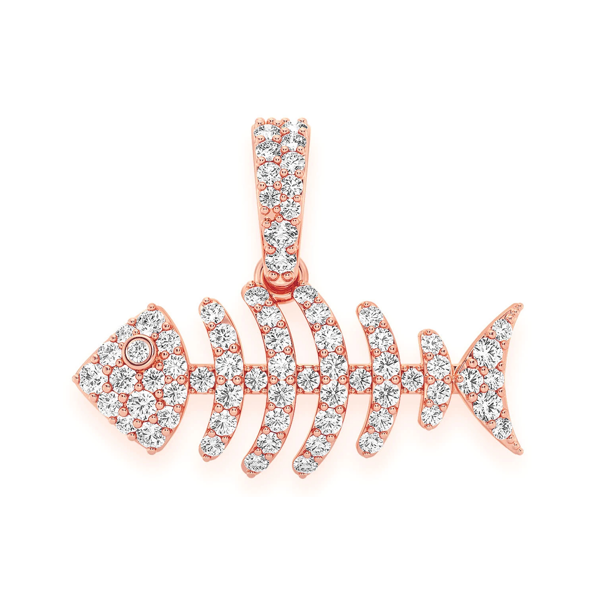 Fishbone Diamond Pendant in 14K rose gold, front view