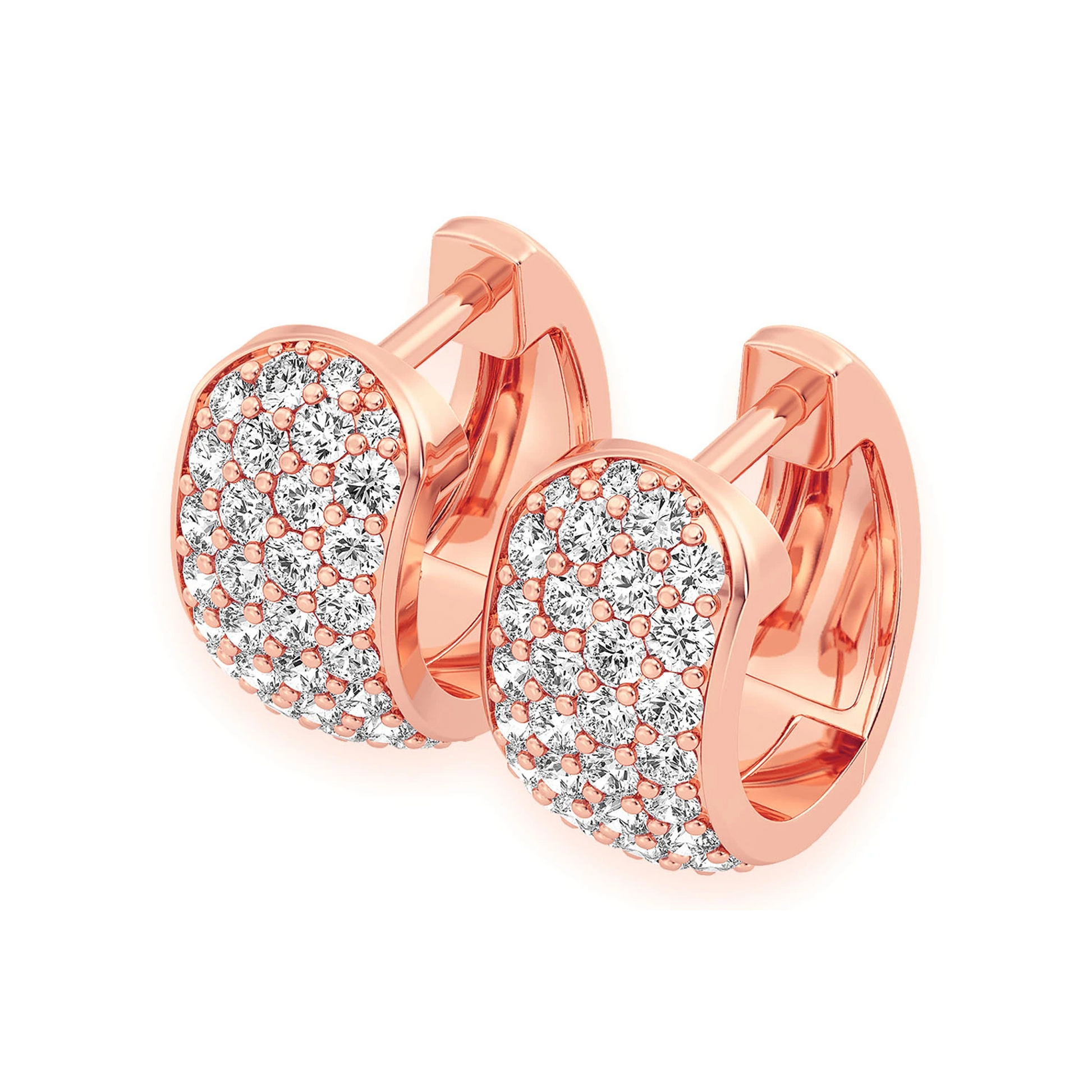 Wide Diamond Huggie Hoop Earrings in 14K rose gold, front view