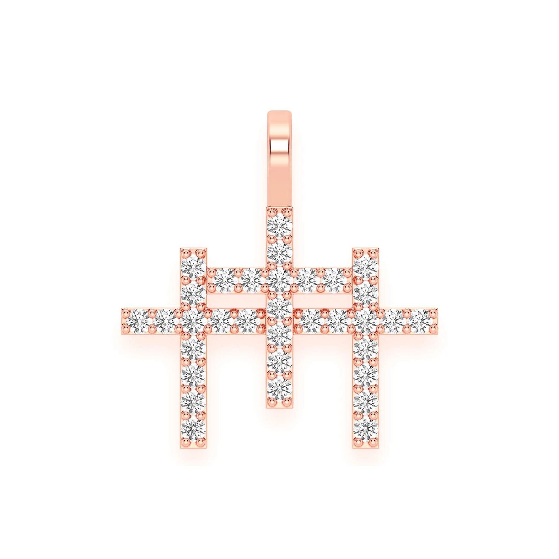 Triple Cross Diamond Pendant in 14K rose gold, front view