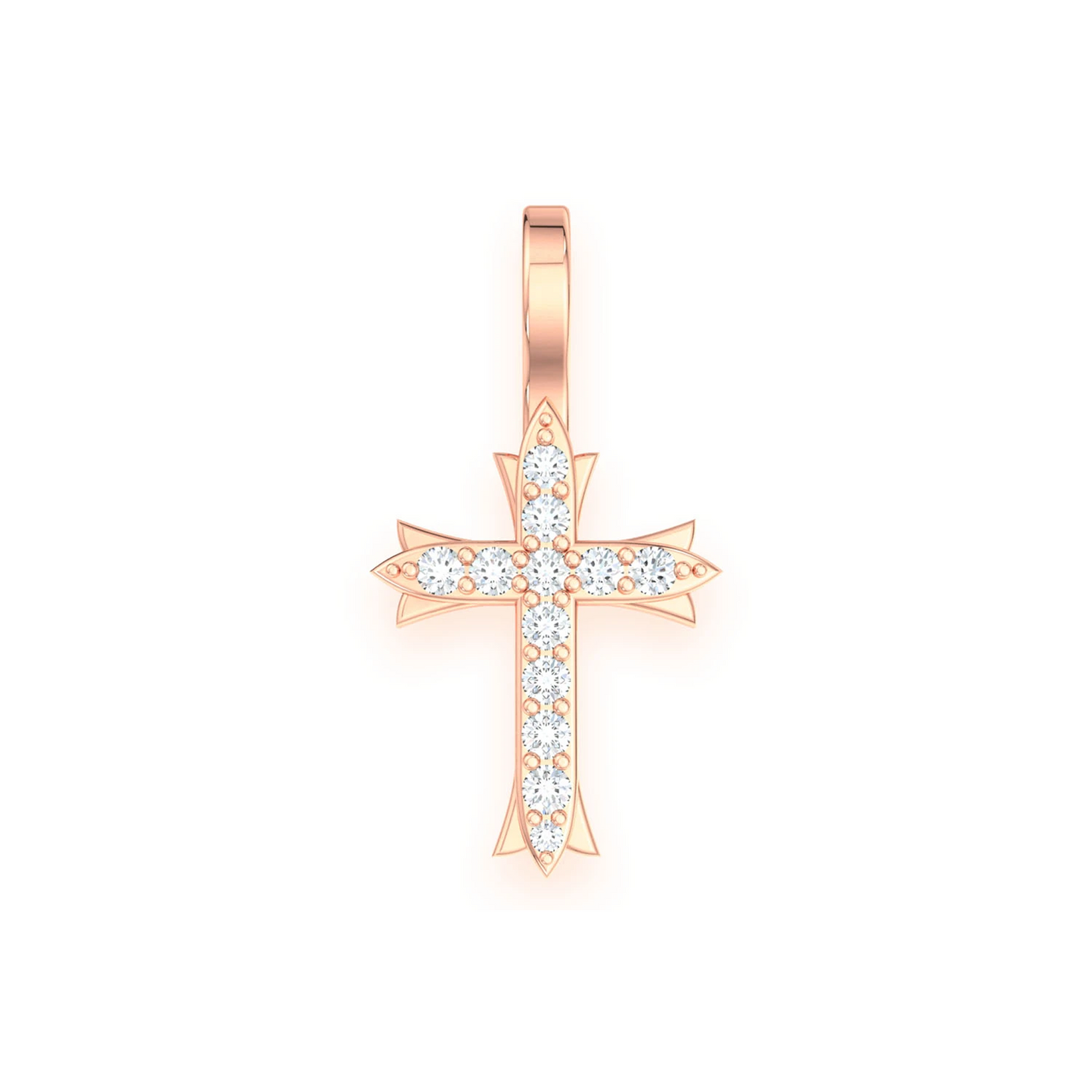 Triple Point Cross Pendant in 14K rose gold, Set | 0.10ctw, front view