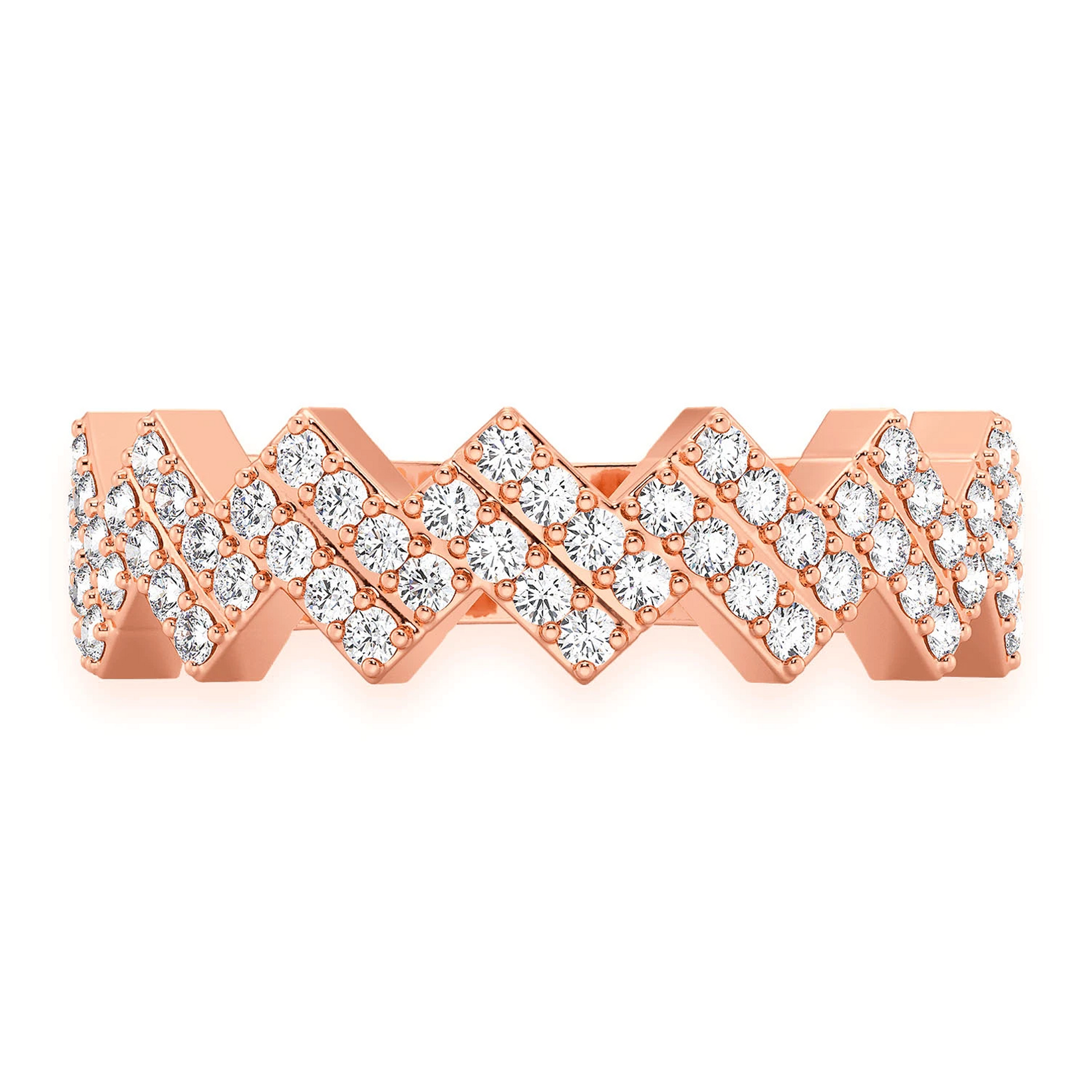 Zig Zag Diamond Ring in 14K rose gold, front view