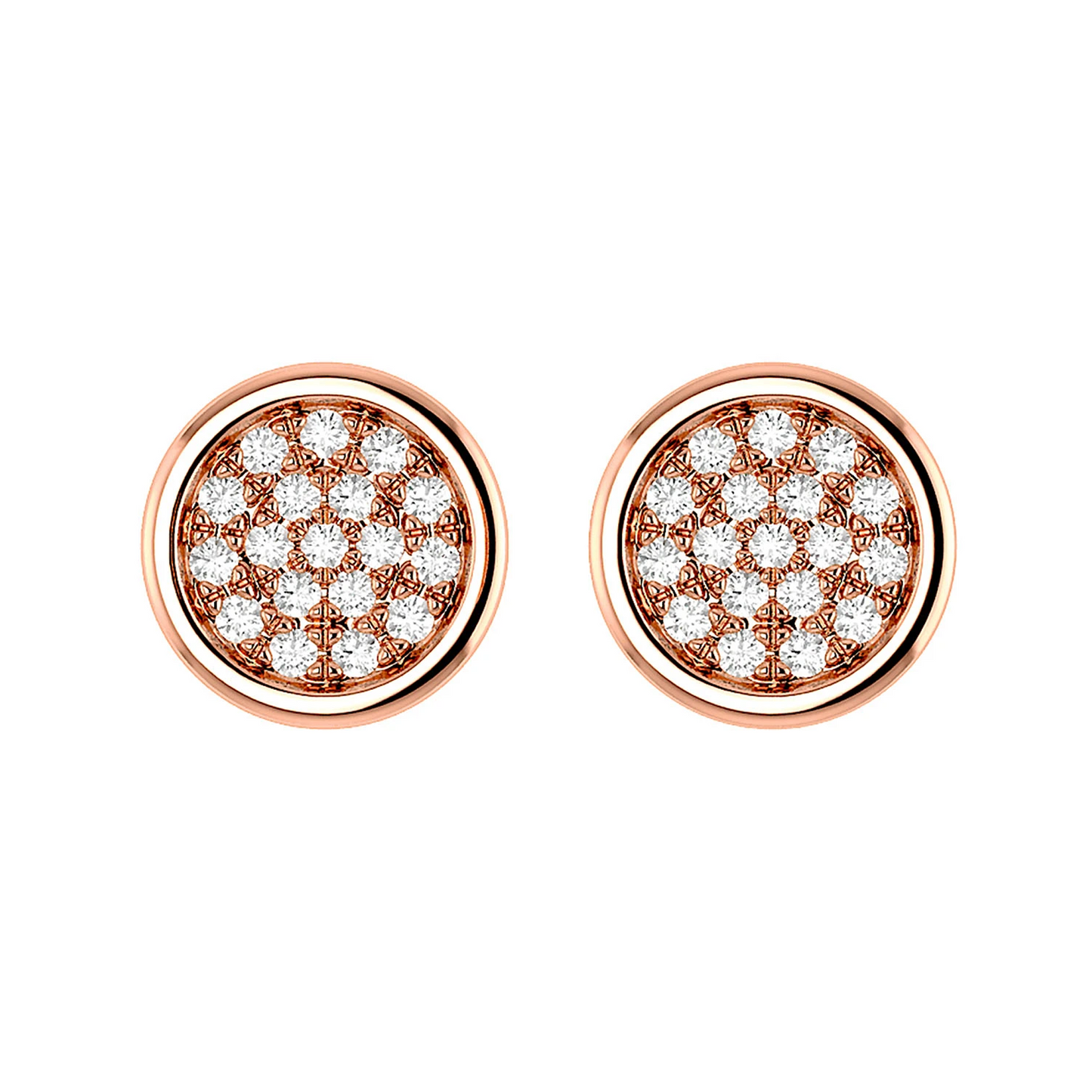 Bezel Cluster Diamond Stud Earrings in 14K rose gold, front view