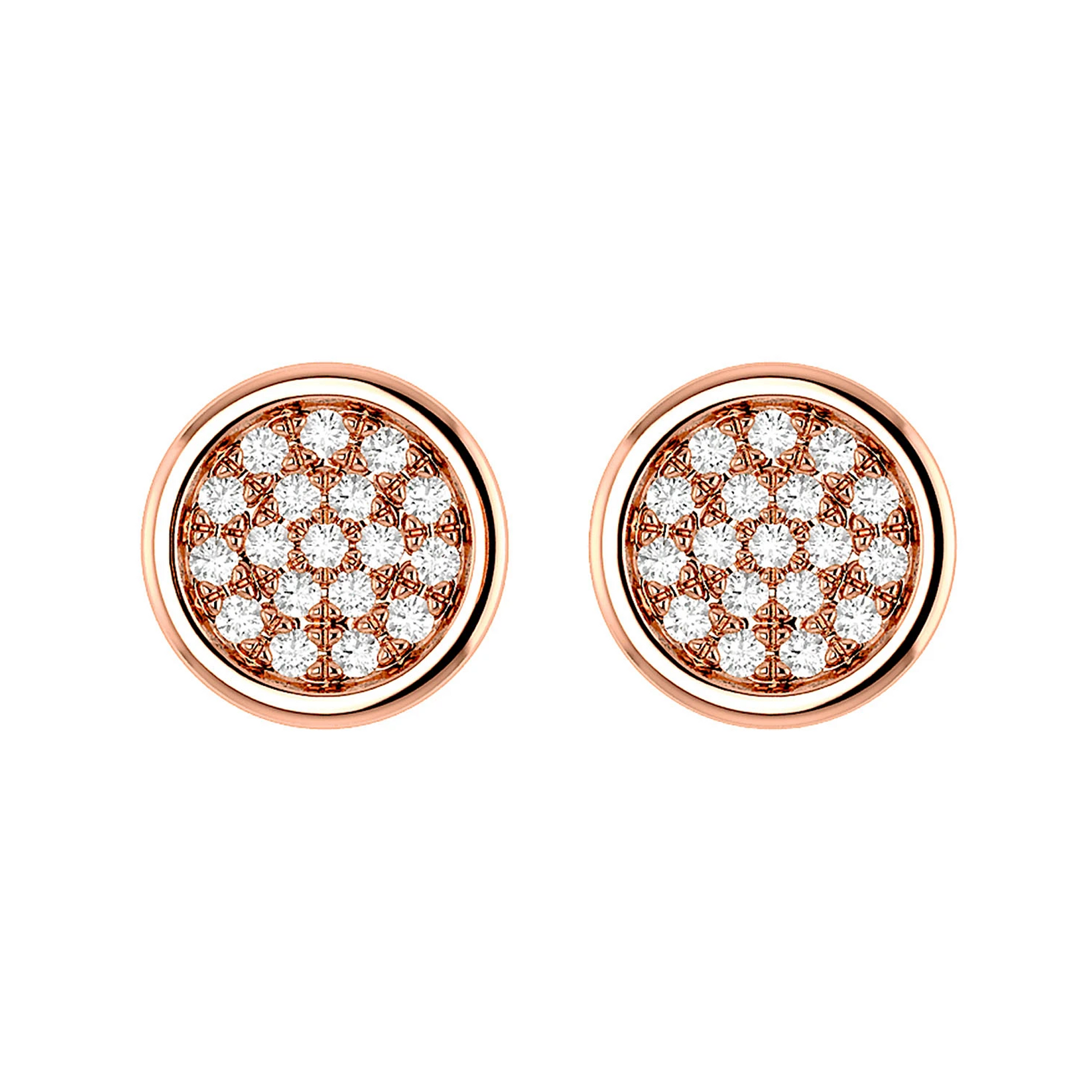 Bezel Cluster Diamond Stud Earrings in 14K rose gold, front view