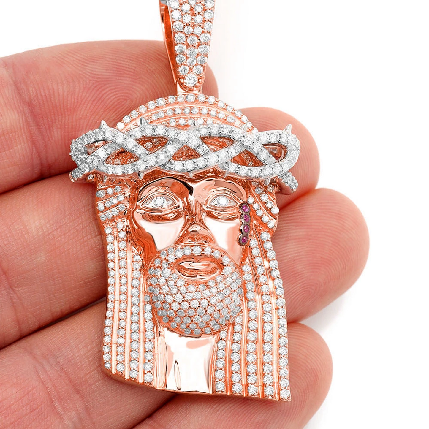 Icebox Pavé Jesus Piece in 14K rose gold, 3.75ctw, angled view