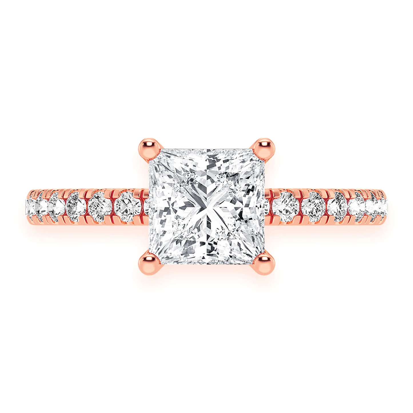 1ct Princess Cut Under Halo Diamond Ring in 14K rose gold, front view