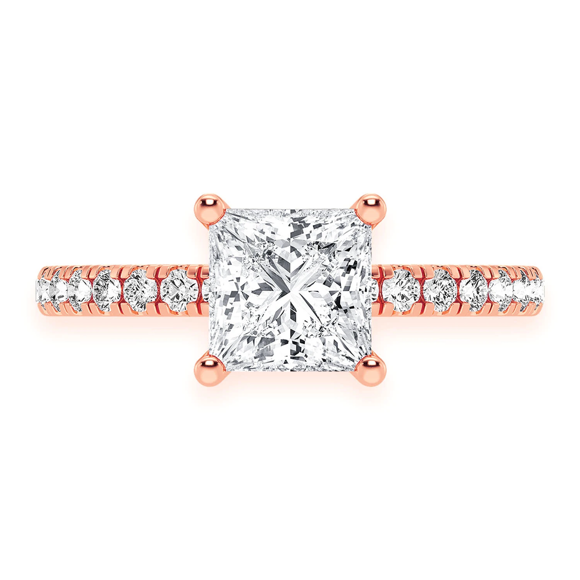 1ct Princess Cut Under Halo Diamond Ring in 14K rose gold, front view