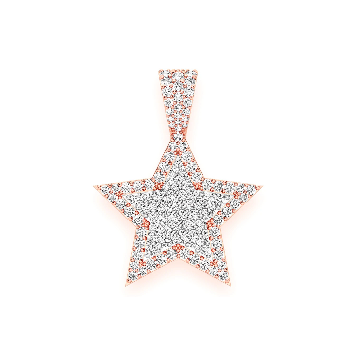 Double Layer Star Pendant in two tone rose 14k gold, front view