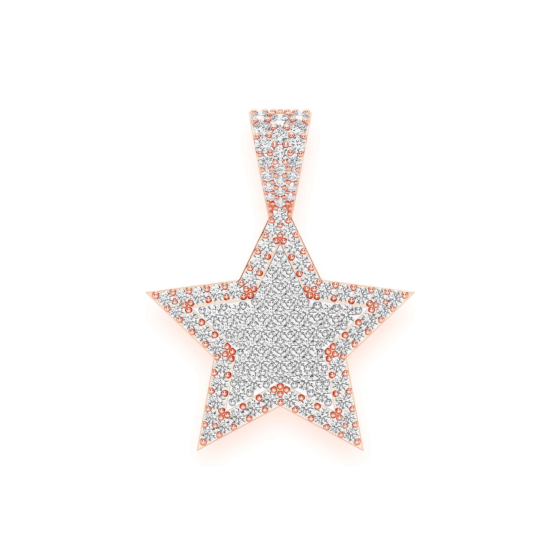 Double Layer Star Pendant in two tone rose 14k gold, front view