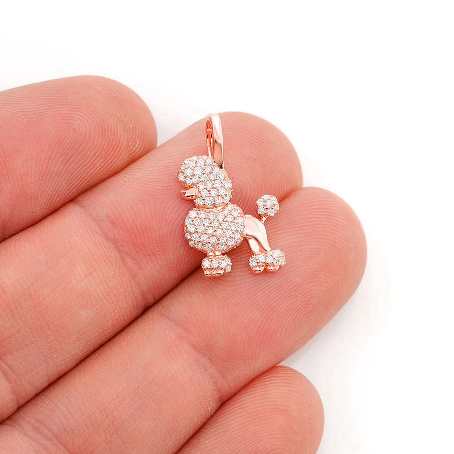 Poodle Diamond Pendant in 14K rose gold, angled view