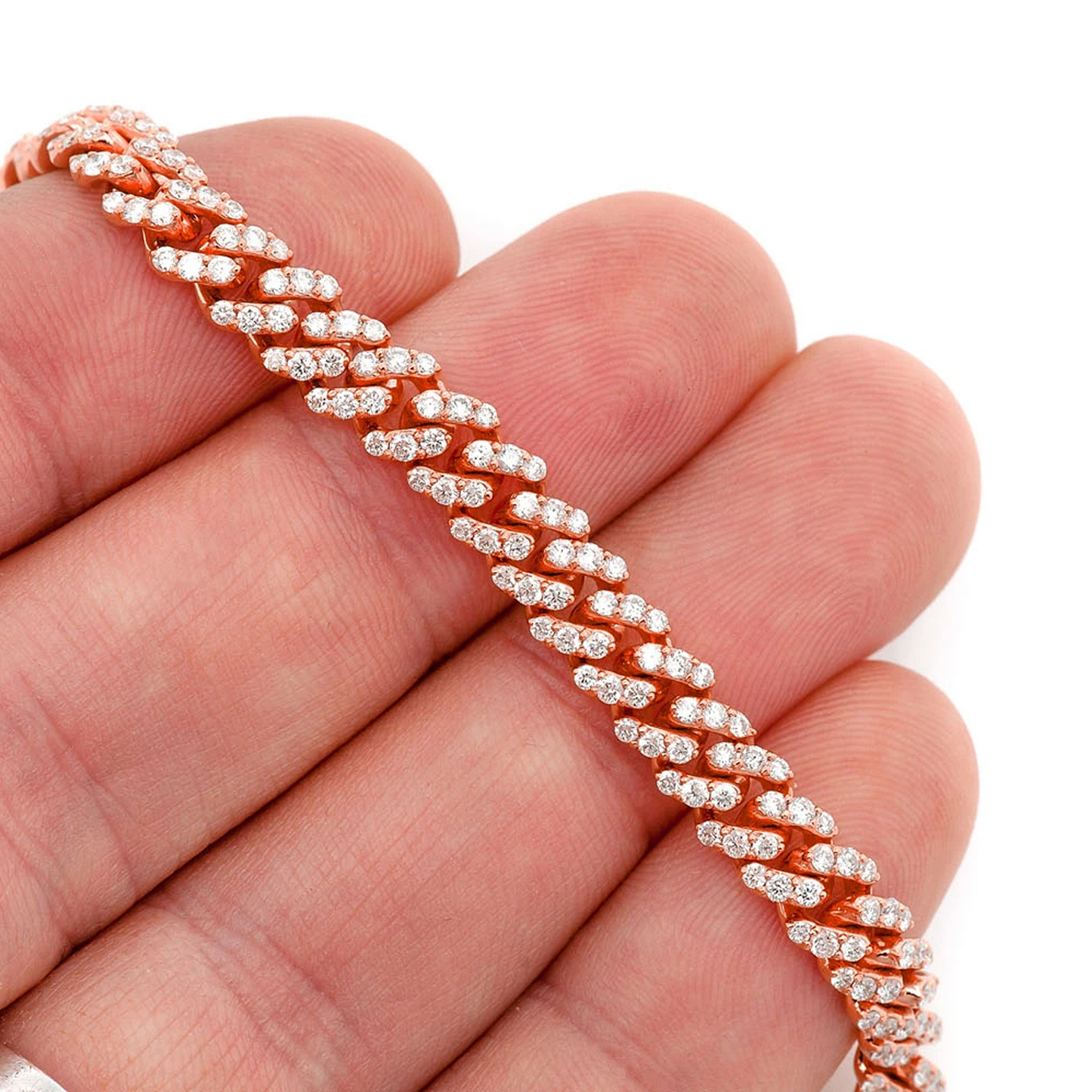 Miami Cuban Diamond Bracelet in 14K rose gold, 6mm / 4.25ctw width, detail view