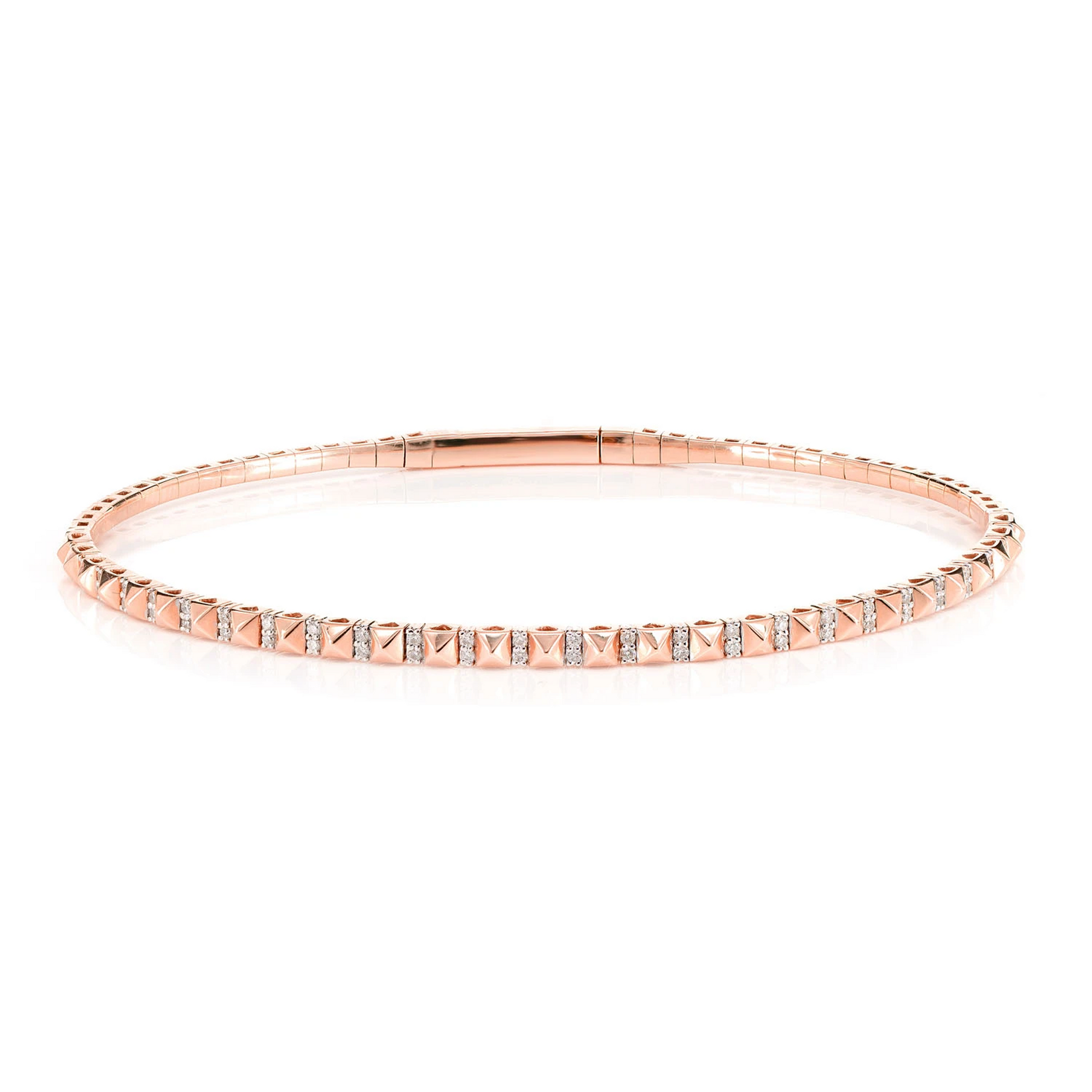 Pointed Square Diamond Flex Bangle Bracelet in 14K rose gold, front view