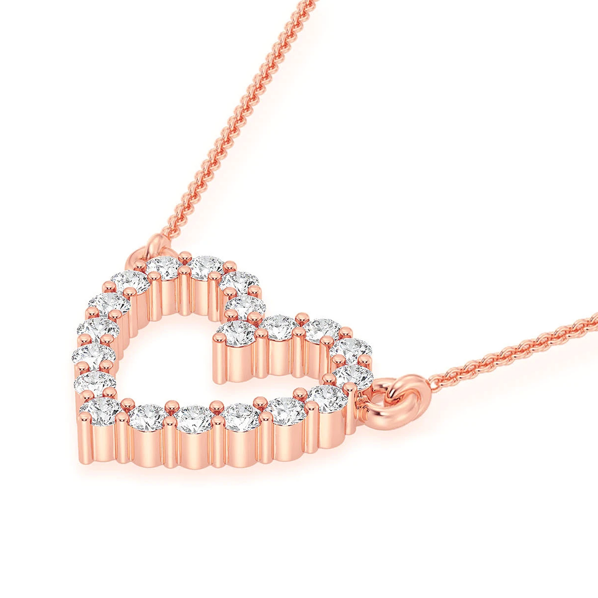 Open Heart Diamond Pendant Necklace in 14K rose gold, detail view
