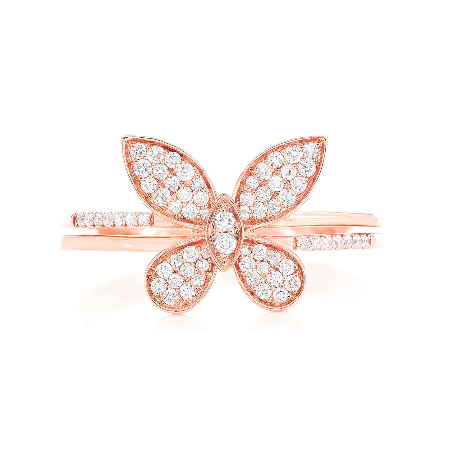 Butterfly Diamond Ring in 14K rose gold, front view