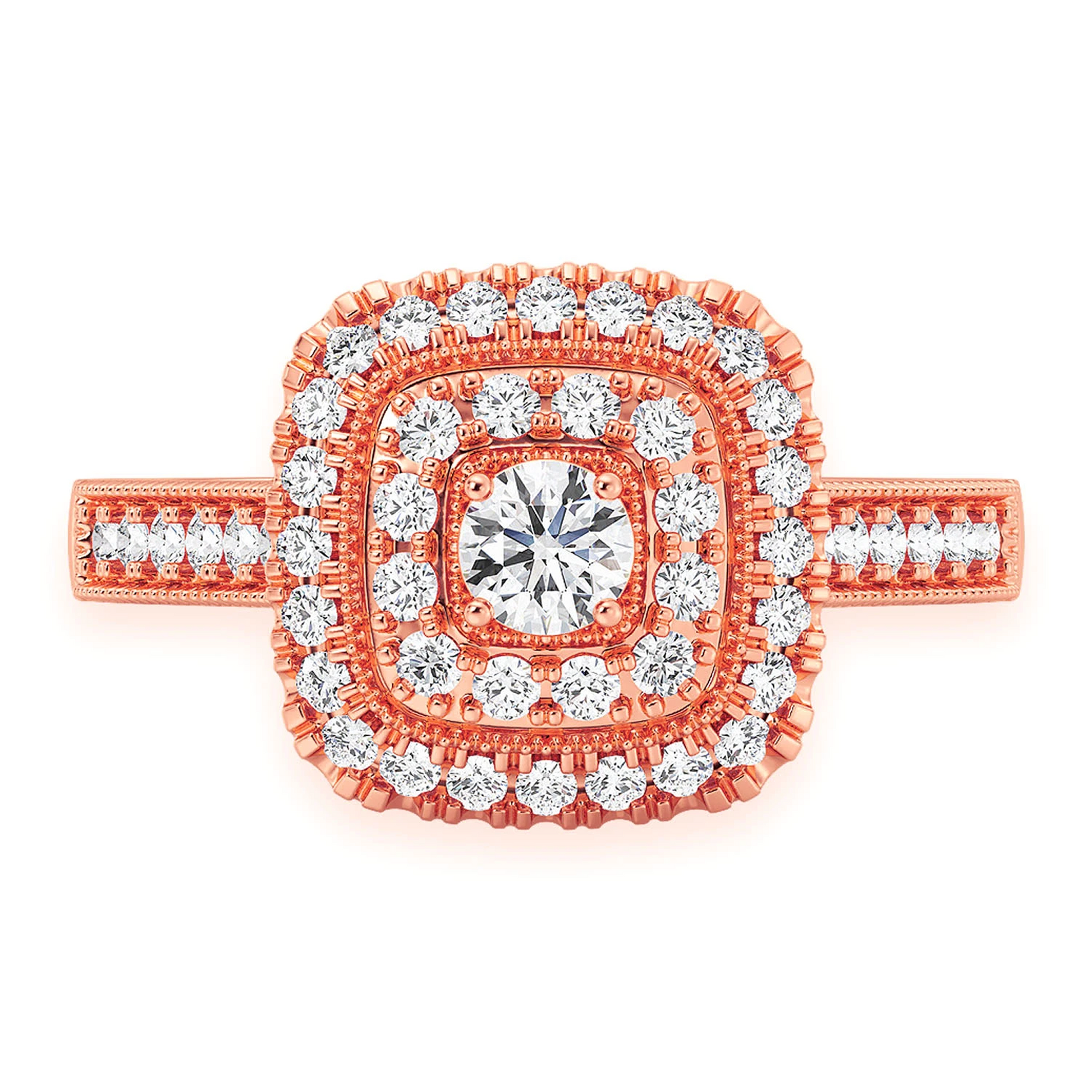 Two Tier Cushion Halo Diamond Ring in 14K rose gold, front view