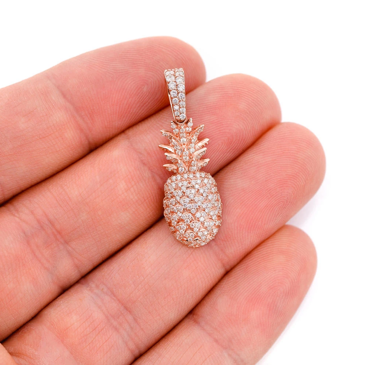 Pineapple Diamond Pendant in 14K rose gold, angled view