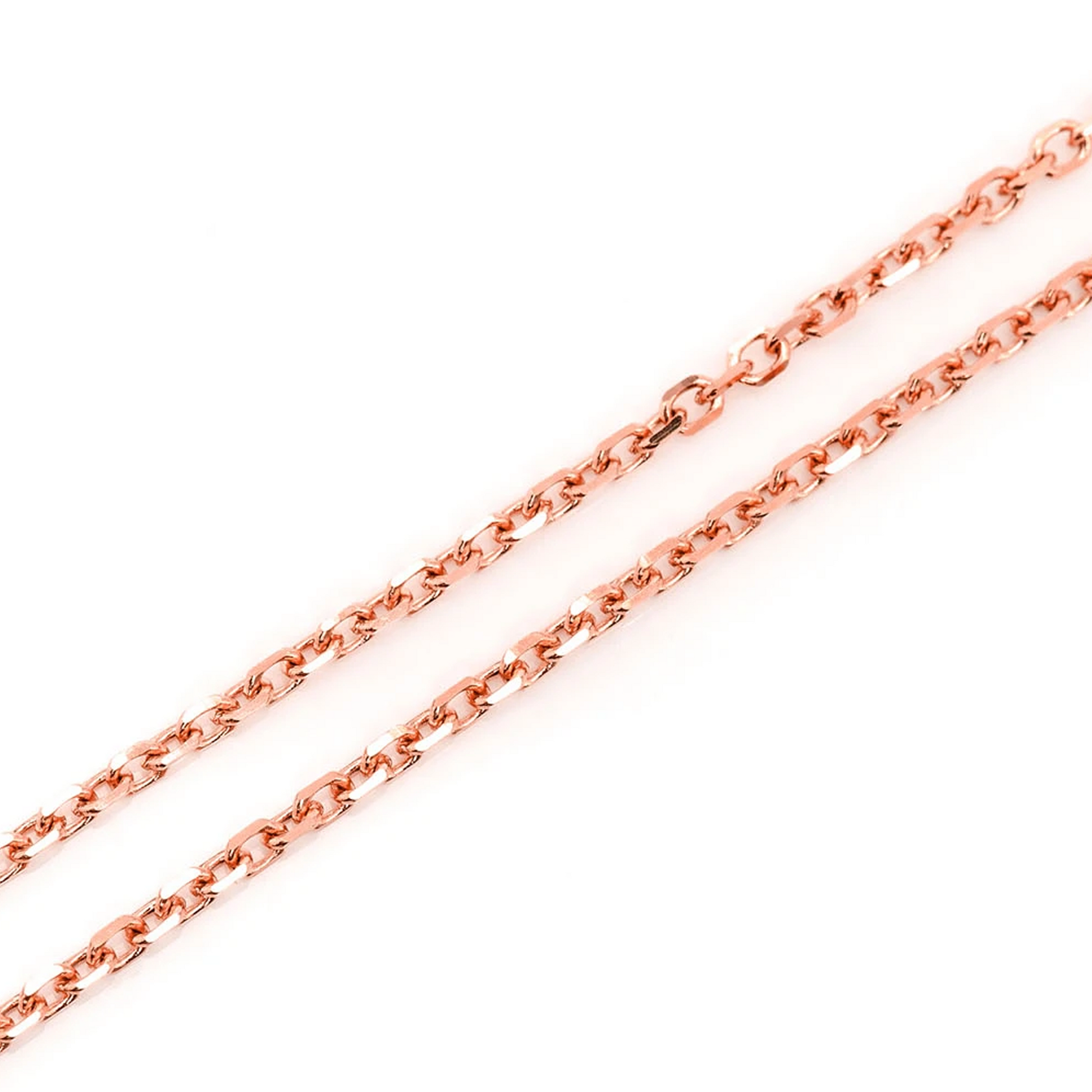 Rolo Gold Chain in 14K rose gold, 1mm width, angled view