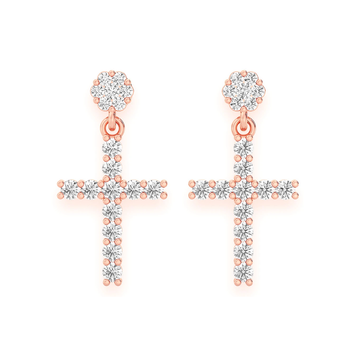 Cross Diamond Stud Drops in 14K rose gold, front view