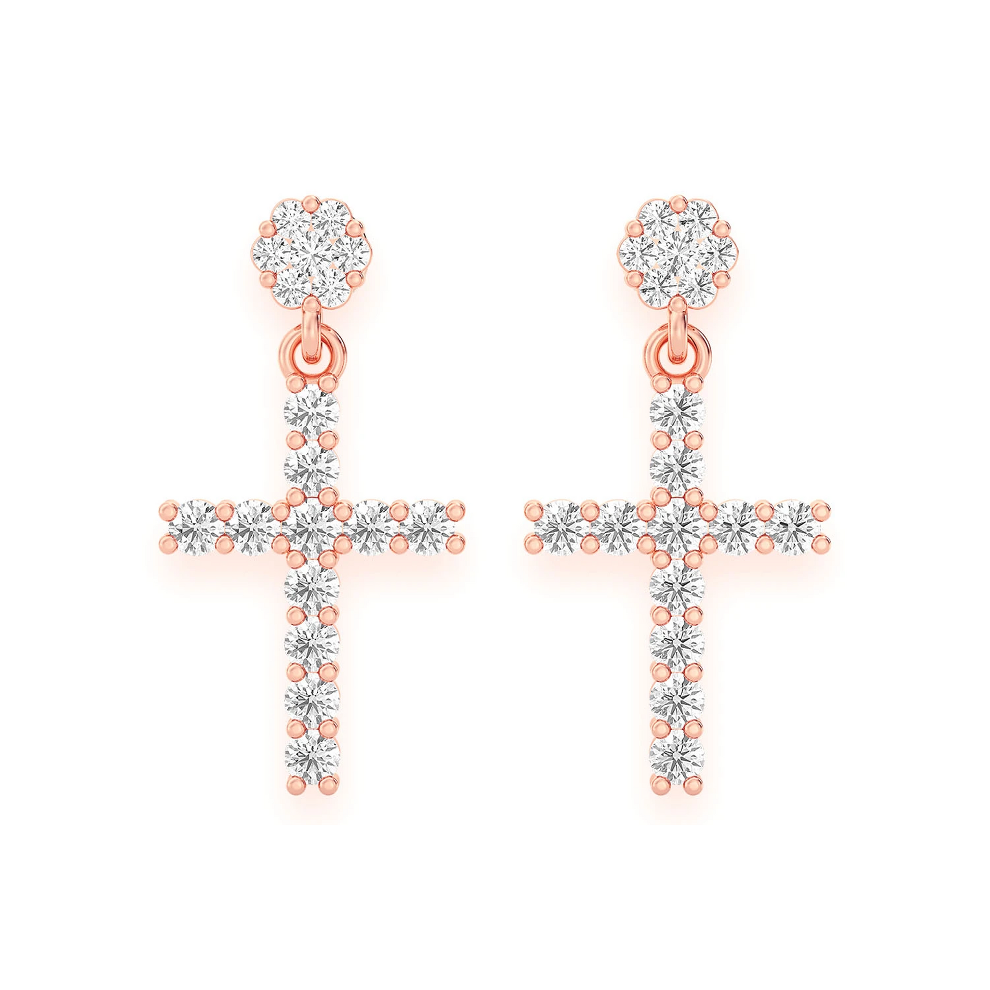 Cross Diamond Stud Drops in 14K rose gold, front view