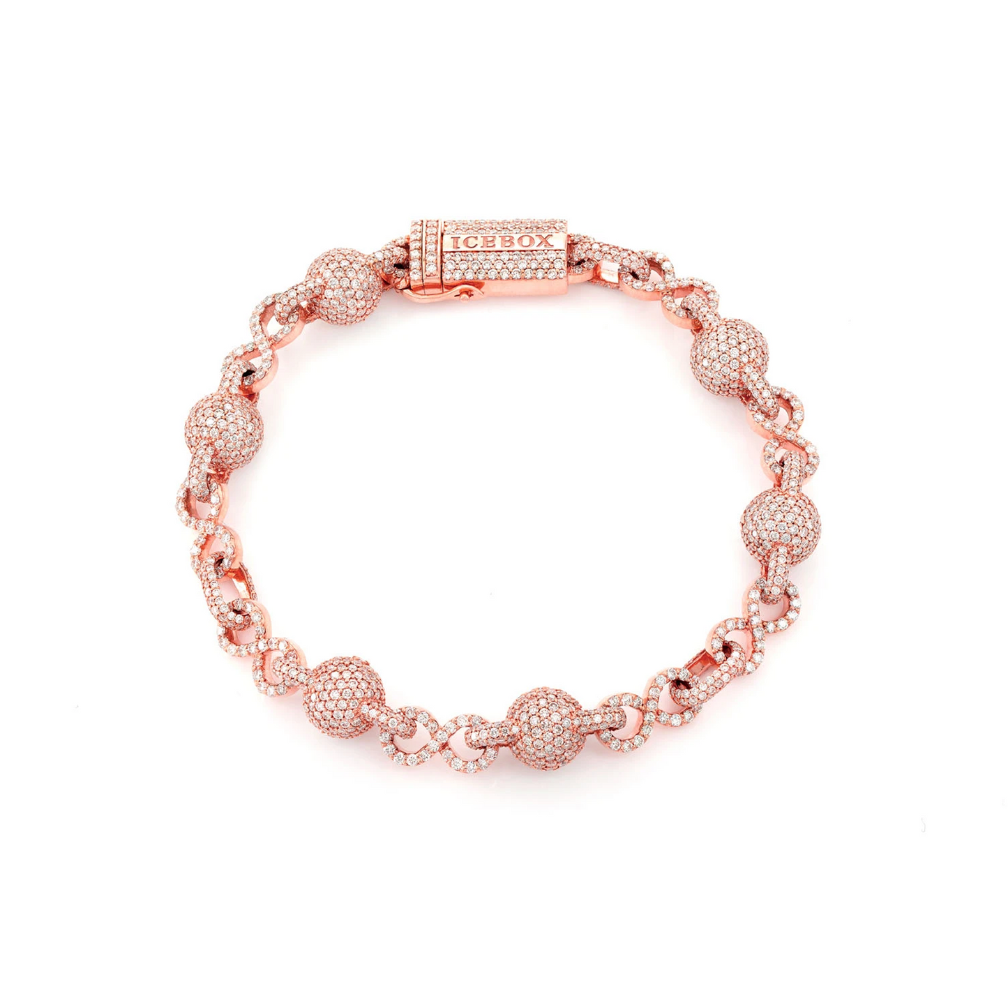 Infinity Bead Link Diamond Bracelet in 14K rose gold, front view