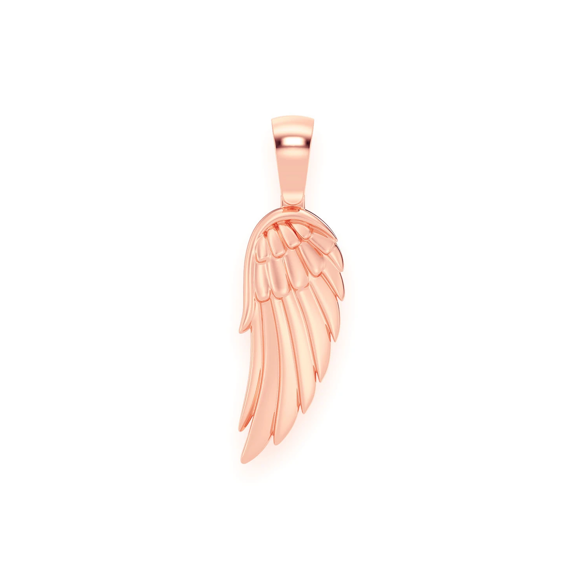Angel Wing Feather Diamond Pendant in 14K rose gold, front view