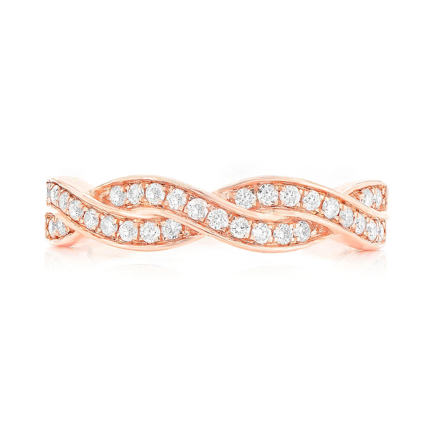 Woven Stackable Diamond Ring in 14K rose gold, front view