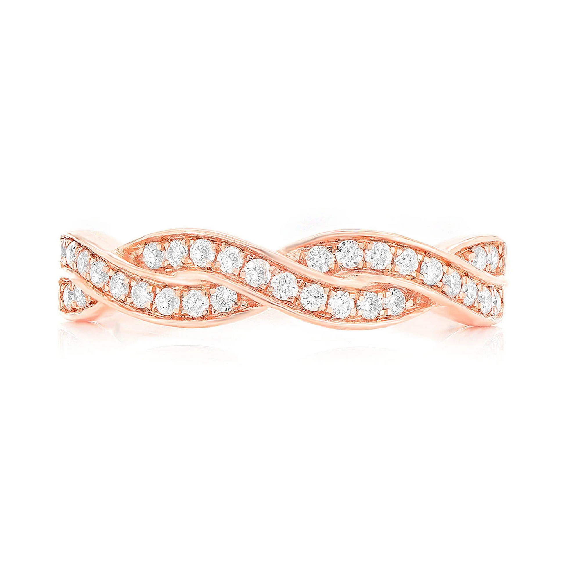 Woven Stackable Diamond Ring in 14K rose gold, front view
