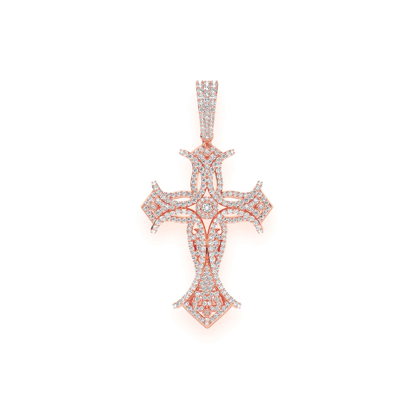 Filigree Bezel Cross Pendant in 14K rose gold, front view