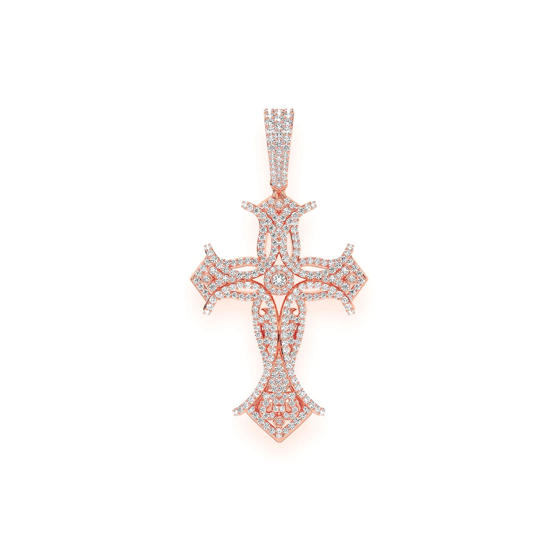 Filigree Bezel Cross Pendant in 14K rose gold, front view