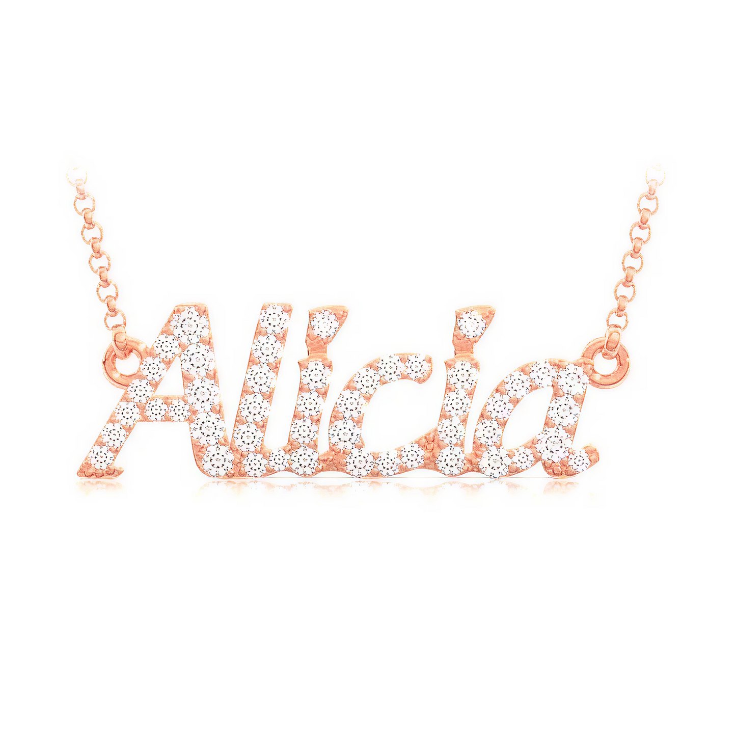 Custom Script Diamond Name Necklace in 14K white gold, front view