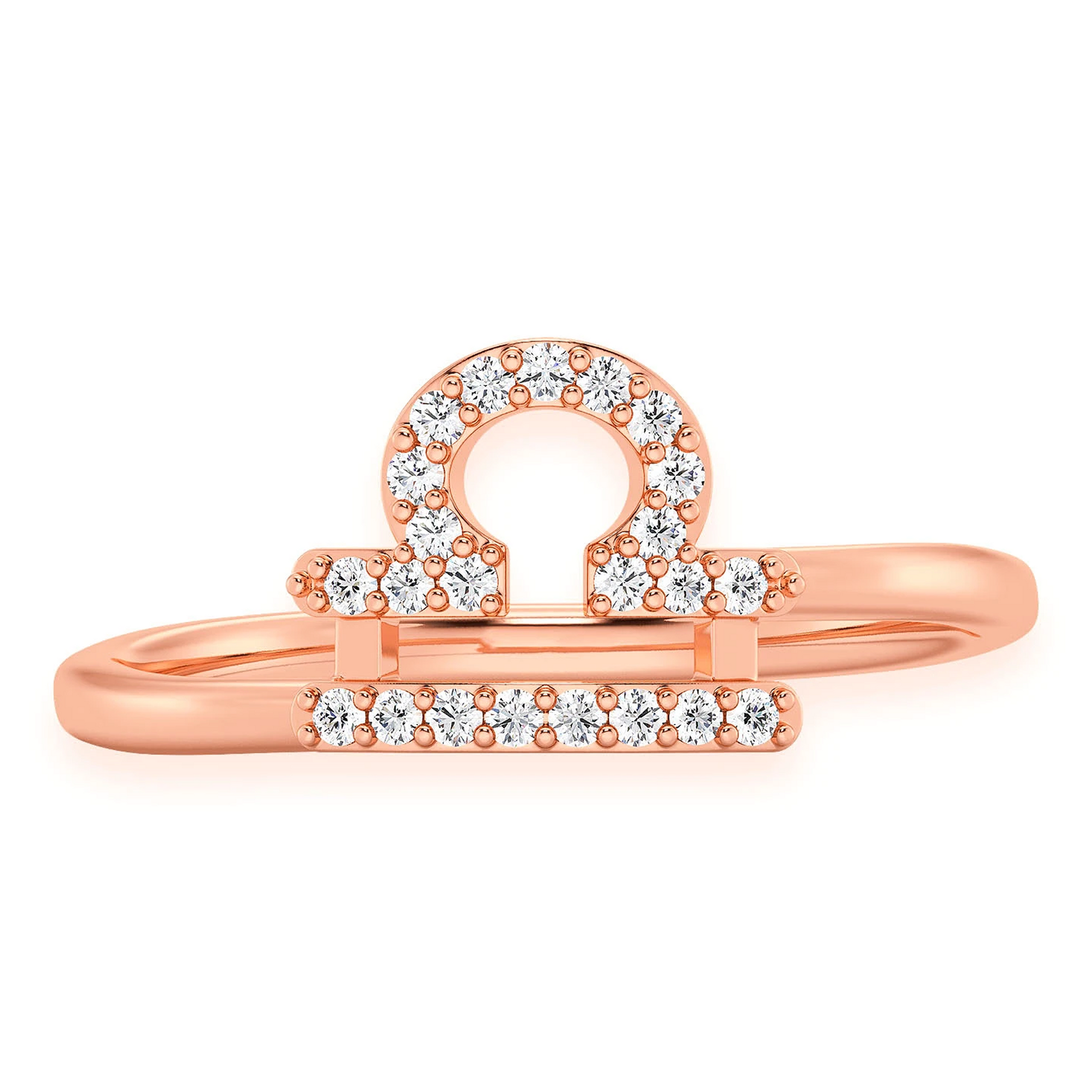 Zodiac Diamond Ring in 14K rose gold, Libra design, front view