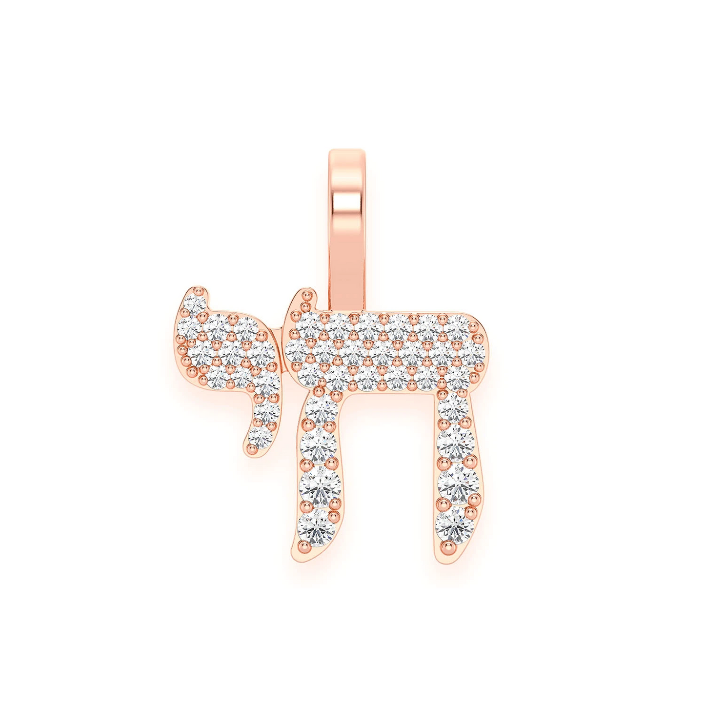 Chai Hebrew Pendant in 14K rose gold, front view